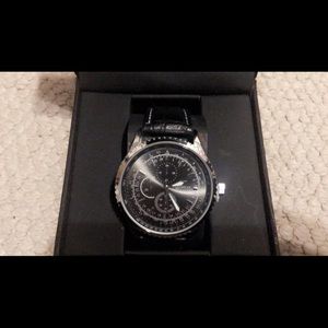 Black leather band watch